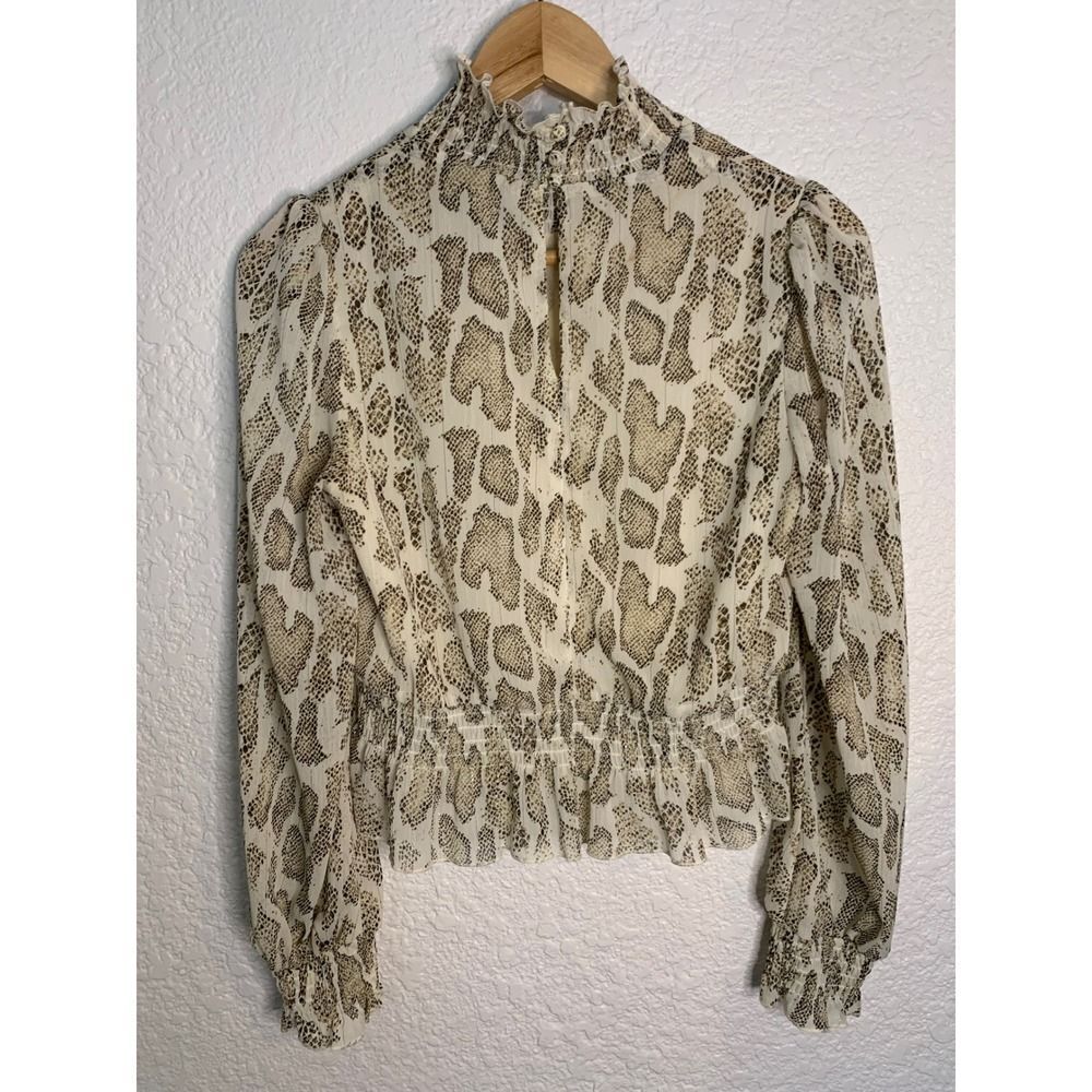 Lucy Paris Ruffled Mockneck Top Cream Python Print Size XS - Picture 3 of 10
